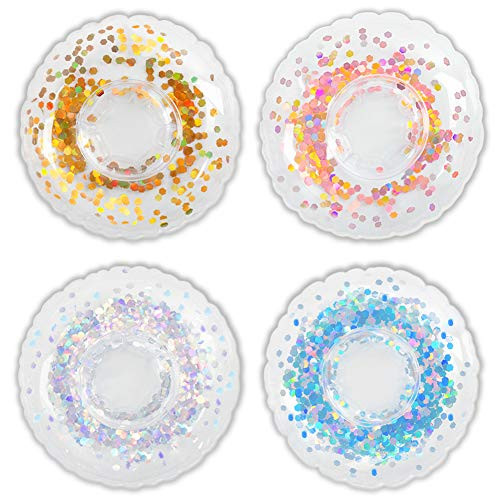 FuturePlusX Inflatable Drink Holder, 4PCS Sparkling Confetti Drink Pool Floats Cup Holder Floats Inflatable Floating Coasters for Pool Party Water Fun Kids Bath Toys Shower