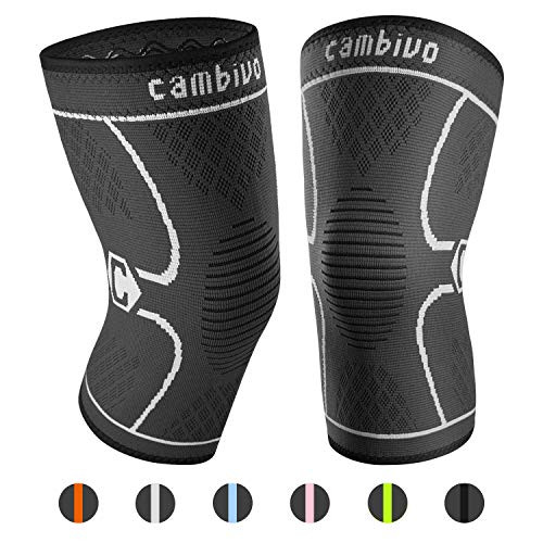 CAMBIVO 2 Pack Knee Brace, Knee Compression Sleeve Support for Running, Arthritis, ACL, Meniscus Tear, Sports, Joint Pain Relief and Injury Recovery (Medium, Black/Gray)