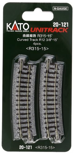 Kato USA Model Train Products Unitrack, 315mm (12 3/8") Radius 15-Degree Curve Track (4-Piece)