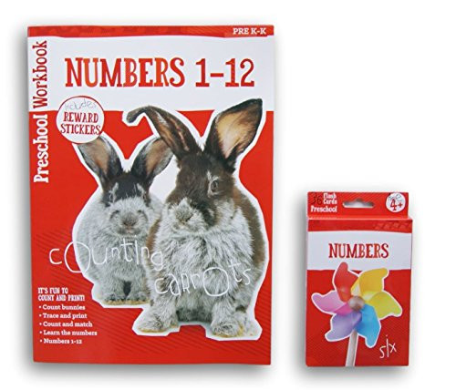 Pre-K Numbers Workbook, Reward Stickers, Flash Card Bundle- Count, Trace, Print, Match, Count Numbers 1-12