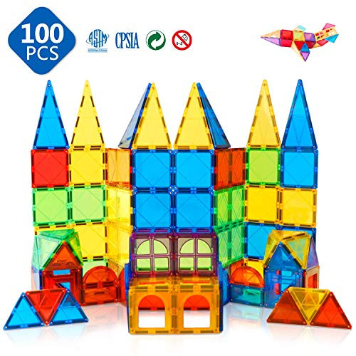 Magnet Toys Kids Magnetic Building Tiles 100 Pcs 3D Magnetic Blocks Preschool Building Sets Educational Toys for Toddlers Boys and Girls.