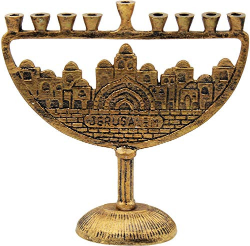 The Dreidel Company Menorah Jerusalem Old City & Star of David (Old City Antique Gold Finish)