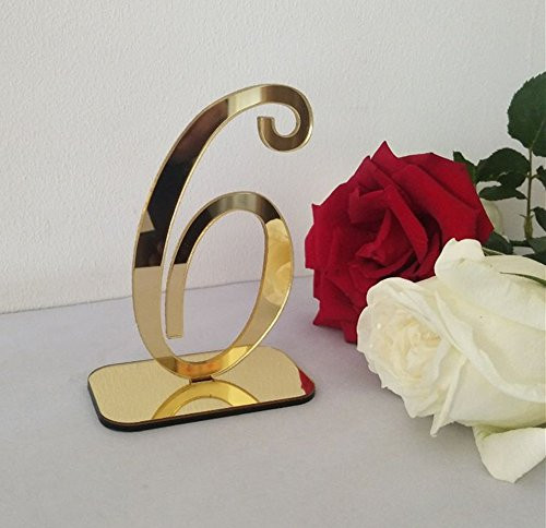 RUIXUAN Acrylic Mirror Table Numbers, Wedding Table Number With Holder, Wedding Table Numbers Set, Wedding Table Decor, Mirror acrylic Table Numbers (10PCS, Gold)