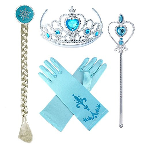 Yosbabe Princess Elsa Dress up Party Accessories Blue Favors 4 Pcs Gifts Set - Gloves Tiara Wig and Wand Yosbabe Princess Elsa Dress up Party Accessories Blue Favors 4 Pcs Gifts Set - Gloves Tiara Wig and Wand