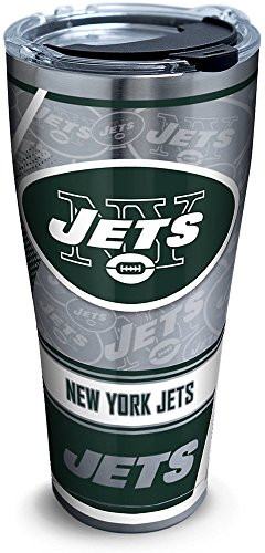 Tervis 1266669 NFL New York Jets Edge Stainless Steel Tumbler with Clear and Black Hammer Lid 30oz, Silver
