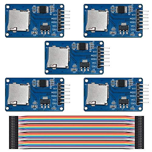 KeeYees 5 Pack Micro SD Mini TF Card Adater Reader Module - Micro SDHC SPI Interface Driver Module with chip Level Conversion for Arduino + 40 Pin Female to Female Jumper Wire