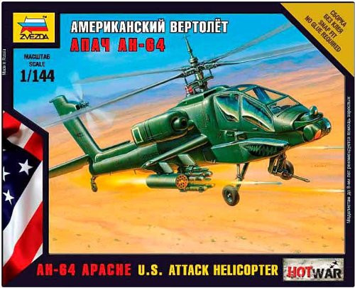 Zvezda Models AH-64 Apache Helicopter (1/144 Scale)