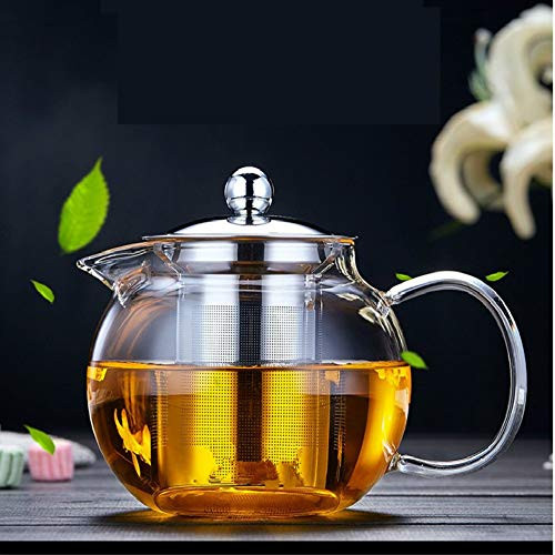 Glass Teapot Tea Kettle - OBOR Borosilicate Glass Tea Maker Stainless Steel with Removable Infuser for Blooming and Loose Leaf, Microwave and Stovetop Safe (43oz/1300ml)