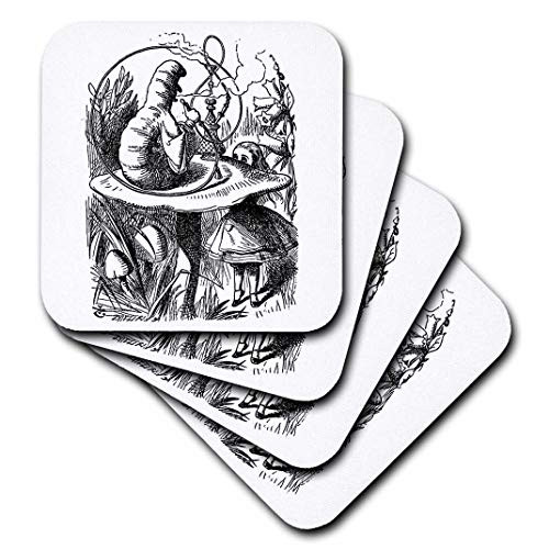 3dRose cst_193797_1 Smoking Caterpillar-Alice in Wonderland John Tenniel Illustration-Soft Coasters, Set of 4