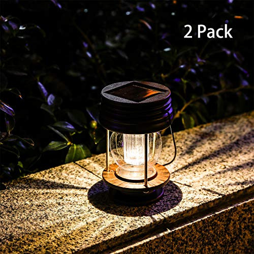 Pearlstar Hanging Solar Lights Outdoor - 2 Pack Solar Powered Waterproof Lanterns, Decor Landscape Lanterns with Warm Light LED and Retro Design for Patio, Yard, Garden and Pathway Decoration
