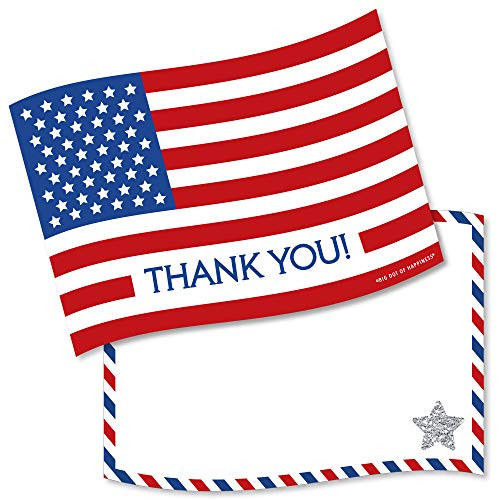 4th of July - Shaped Thank You Cards - Independence Day Thank You Note Cards with Envelopes - Set of 12