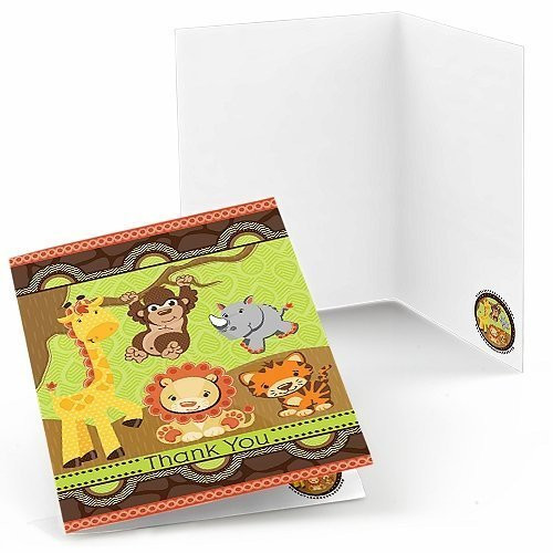 Big Dot of Happiness Funfari - Fun Safari Jungle - Baby Shower or Birthday Thank You Cards (8 Count)