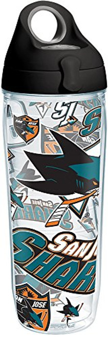 Tervis 1266021 NHL San Jose Sharks All Over Tumbler with Wrap and Black with Gray Lid 24oz Water Bottle, Clear Tervis 1266021 NHL San Jose Sharks All Over Tumbler with Wrap and Black with Gray Lid 24oz Water Bottle, Clear