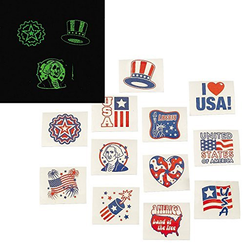 Fun Express Fourth of July Patriotic Glow In The Dark Tattoos - 72 Pieces