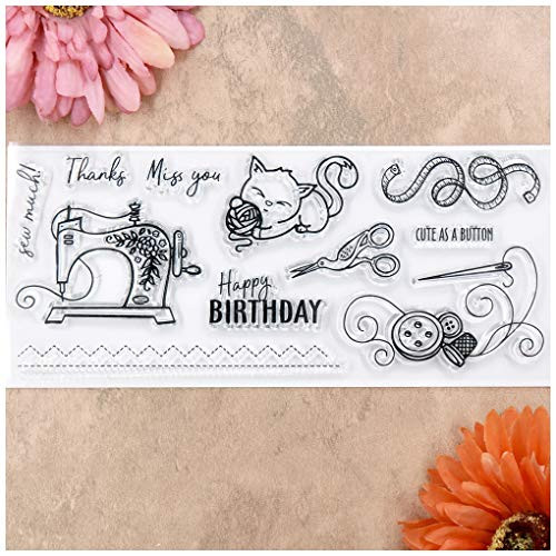 Kwan Crafts Happy Birthday Sew Thanks Miss You Clear Stamps for Card Making Decoration and DIY Scrapbooking
