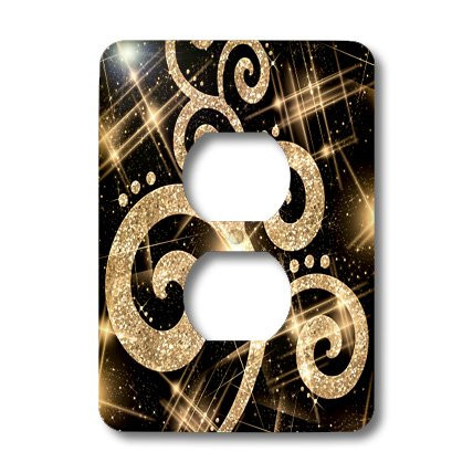 3dRose lsp_35710_6 Gold Glitter Swirls And Dots 2 Plug Outlet Cover