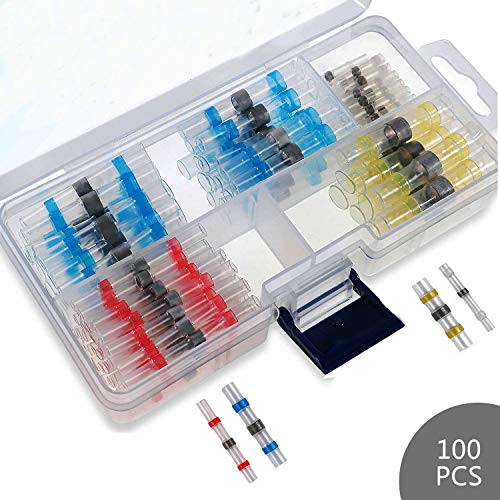 NRC&XRC 100PCS Solder Seal Wire Connectors, Heat Shrink Butt Connectors, Waterproof Insulated Electrical Wire Terminals, Butt Splice