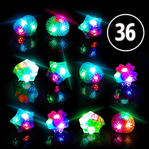 Glow Rings LED Party Favors for Kids - Light Up Jelly Rings Glow in The Dark Party Supplies, LED Finger Lights and Rave Accessories (36pk Multicolor)