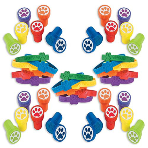 Paw Patrol Party Favor Set, 24 Paw Print Rubber Bracelets, 24 Paw Print Stampers, paw patrol party supplies, Great Party Favor, Gift, Goody Bag Stuffer, For Kids, By 4Es Novelty