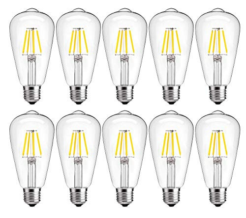 Dimmable LED Edison Bulb 4W 2700K Warm White, 40W Incandescent Equivalent Vintage ST64 LED Filament Bulbs, E26 Medium Base, Clear Glass Cover, Pack of 10