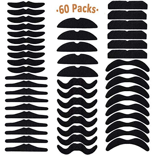 Whaline 60 Piece Fake Mustache Self Adhesive Costume Novelty Mustaches for Party Supplies, Masquerade & Performance (Black)