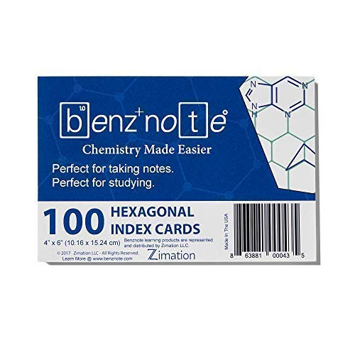 Benznote Index Cards, for Organic and Bio Chemistry, 4" x 6", Hexagonal Graph Rule, Green Lined, 100 Index Cards