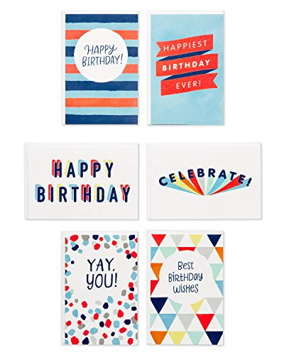 American Greetings 48-Count Blank Birthday Greeting Cards Bulk Assortments with 6 Designs and White Envelopes