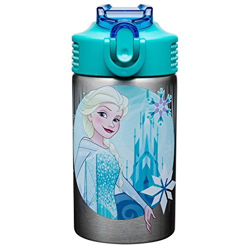 Zak Designs Frozen 15.5oz Stainless Steel Kids Water Bottle with Flip-up Straw Spout - BPA Free Durable Design, Frozen Girl SS