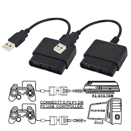 TraderPlus 2 Pack Controller Adapter for PlayStation 2 to USB for Sony PlayStation 3 and PC Converter Cable Use with DualShock 2 PS2 Wired Controllers
