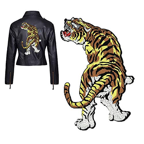 B.FY Tiger Patch Gold Embroidered Applique Patch Applique Tiger Iron On Patch Better Than Rose Embroidery for DIY (Gold Tiger)