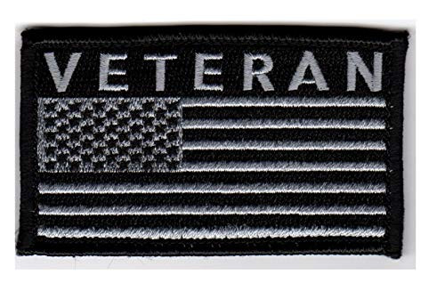 Veteran American Flag 2" x 3.5" Black and Silver Hook & Loop 2 Piece Patch