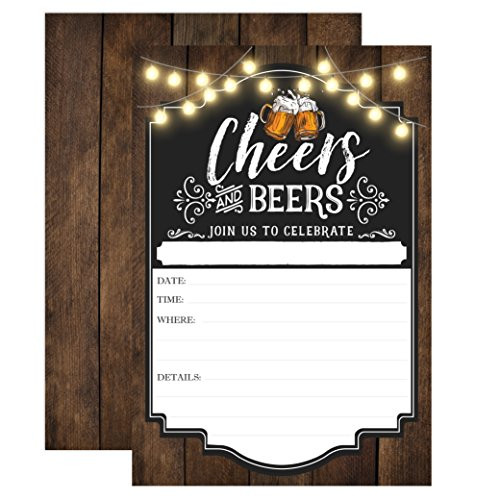 Cheers and Beers Birthday Invitation, Adult Birthday Party Invites, 30 years, 40 years, 50 years, 21 years, 20 Fill In Invitations With Envelopes