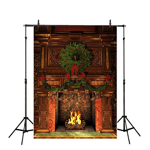 Allenjoy 5x7ft Fireplace Christmas Photography Backdrop Background Xmas Decoration Photo Studio Booth Prop for Newborn Baby Shower Kids