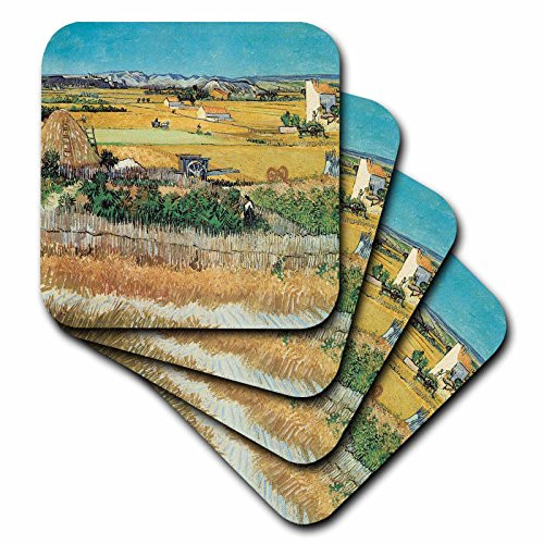 3dRose cst_128131_3 Harvest Landscape by Vincent Van Gogh Ceramic Tile Coasters, Set of 4