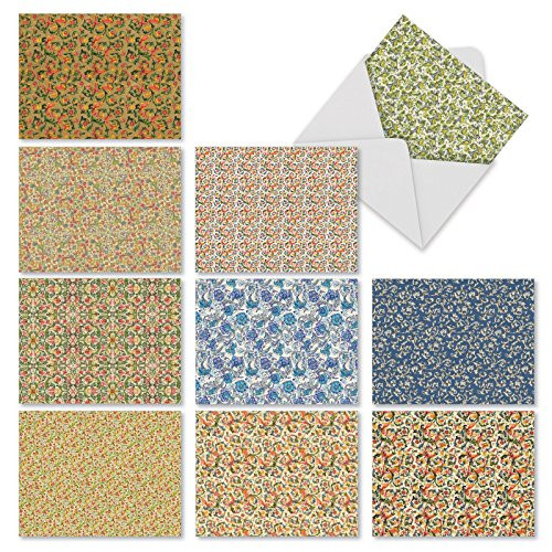 Assortment of 10 Blank Greeting Cards 4 x 5.12 inch with Envelopes, All-Occasion 'Florentine Florals' Note Cards for Wedding, Baby, Thank You, Holiday M10026BK