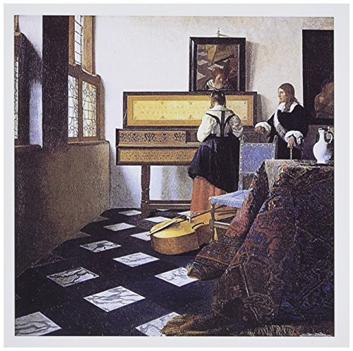 3dRose The Music Lesson, c. 1662 by Johannes Vermeer, Girl at the Piano - Greeting Cards, 6 x 6 inches, set of 12 (gc_175452_2)