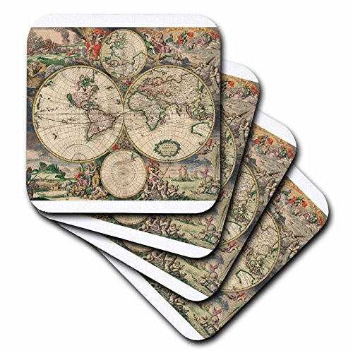 3dRose cst_7425_4 World Map 1689 Ceramic Tile Coasters, Set of 8