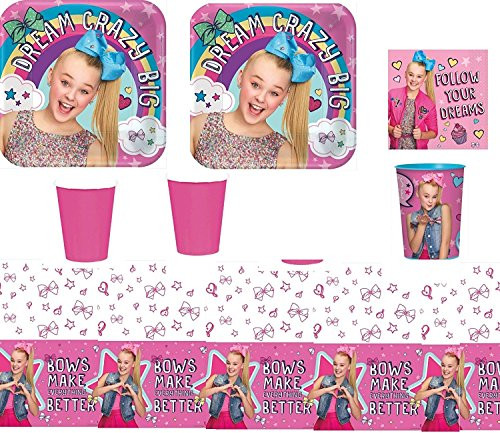 JoJo Siwa Party Supply Kit for 16 Guests - Plates, Cups, Napkins, Tablecover (Original Version)