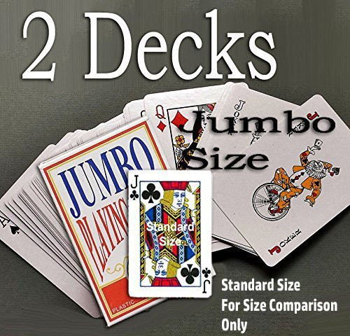 2 Decks of Plastic Coated Jumbo Sized and Jumbo Print Playing Cards