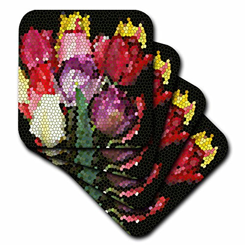 3dRose cst_14286_3 Stain Glass Tulip Bouquet-Ceramic Tile Coasters, Set of 4