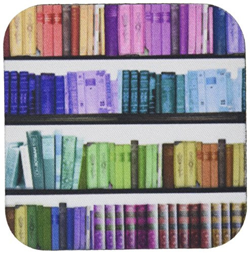 3dRose CST_112957_1 Colorful Bookshelf Books Rainbow Bookshelves Reading Book Geek Library Nerd Librarian Author Soft Coasters, Set of 4