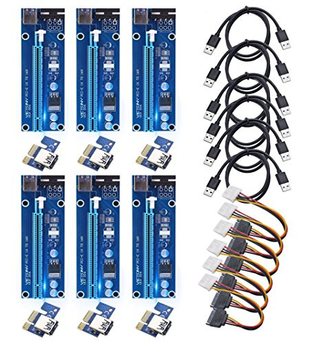 VICTONY PCIE Riser 6-Pack 16x to 1x Powered Riser Adapter Card w/ 60cm USB 3.0 Extension Cable & MOLEX to SATA Power Cable - GPU Riser Adapter - Ethereum Mining ETH+MintCell 6 Cable Ties