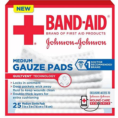 Band-Aid Johnson & Johnson Medium Gauze Pads, 25 Medium Sterile Pads 3 in X 3 in (Pack of 4) Band-Aid Johnson & Johnson Medium Gauze Pads, 25 Medium Sterile Pads 3 in X 3 in (Pack of 4)