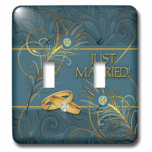 3dRose LLC lsp_52264_2 Peacock Just Married Wedding Rings in Teal and Gold Double Toggle Switch