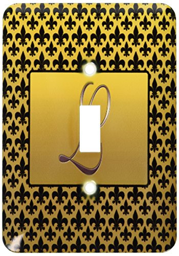 3dRose lsp_36090_1 Elegant Letter L Embossed in Gold Frame Over A Black Fleur-De-Lis Pattern On A Gold Background Single Toggle Switch
