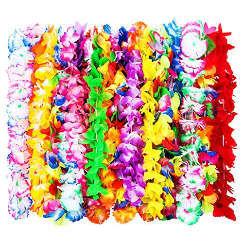 Outus 24 Pieces Hawaiian Ruffled Silk Flower Leis Luau Floral Leis for Dress, Party Necklace and Beach, Assorted Colors