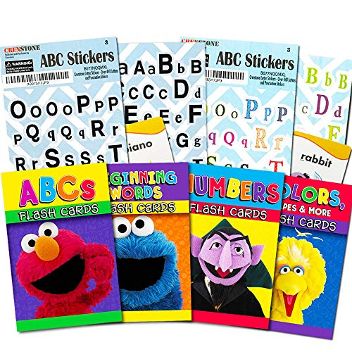 Sesame Street Flash Cards Super Set Toddler Kids -- Over 100 Flash Cards with Alphabet Stickers (4 Packs -- Sesame Street ABC Flash Cards, Numbers, Beginning Words and Colors, Shapes &More!)