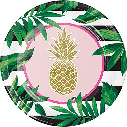 Creative Converting 332535 Golden Pineapple Party Plate, 0.5x10.25x10.25in, Multicolor