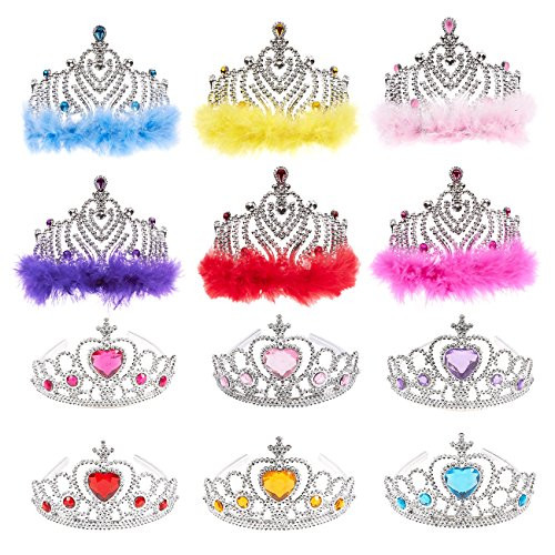 Blue Panda Princess Crown Set 12 Pack Tiara Party Favors for Dress Up Fairytale Role Play Kids