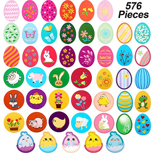 Chuangdi 576 Pieces Easter Eggs Stickers Bunny Sticker Decor and Flower Chick Stickers for Easter Favors
